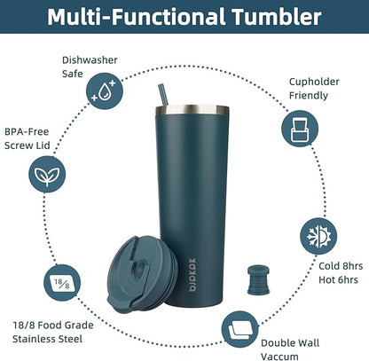 BJPKPK 30oz Stainless Steel Insulated Tumbler With lid And Straw Travel Coffee Thermal Tumblers Cup For Women And Men,Navy Blue