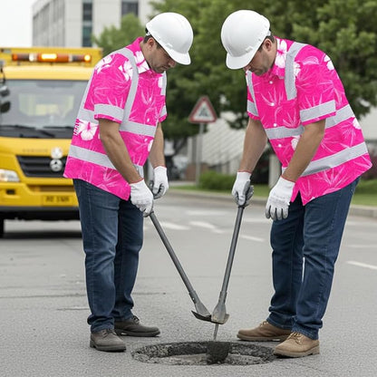 High Visibility Hawaiian Shirt for Men Tropical Shirts Custom Name Floral Outfit Reflective Safety Workwear