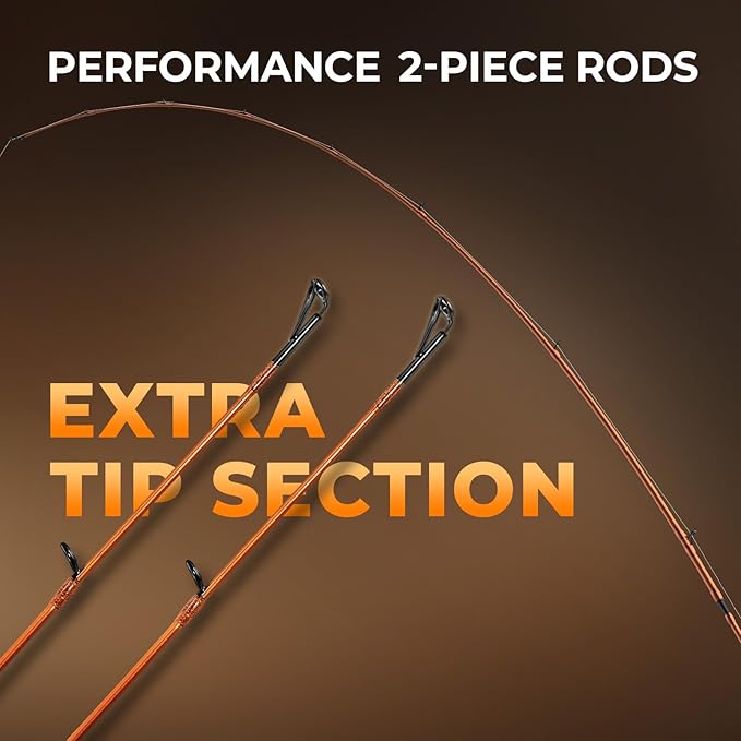 KastKing Lethal Blaze Twin-tip Fishing Rod and Reel Combo, Spinning & Baitcaster Combo, Flame Pattern Design, IM6 Graphite 2Pc Rod with Backup Tip Section, Stainless-Steel Guides, EVA Handle