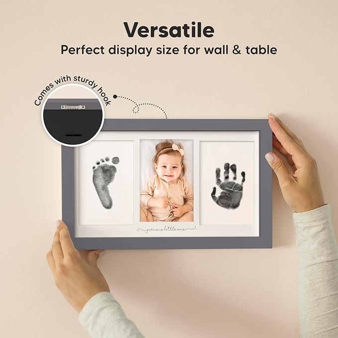 Inkless Baby Hand and Footprint Kit Boy, Girl - No Mess Ink Pad for Handprint, Clean Touch Dog Paw Print Kit, Personalized Baby Shower Gifts, Nursery Newborn Keepsake Frame (Gunmetal Gray)
