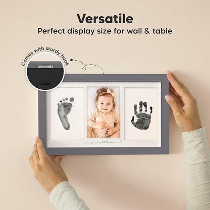 Inkless Baby Hand and Footprint Kit Boy, Girl - No Mess Ink Pad for Handprint, Clean Touch Dog Paw Print Kit, Personalized Baby Shower Gifts, Nursery Newborn Keepsake Frame (Gunmetal Gray)