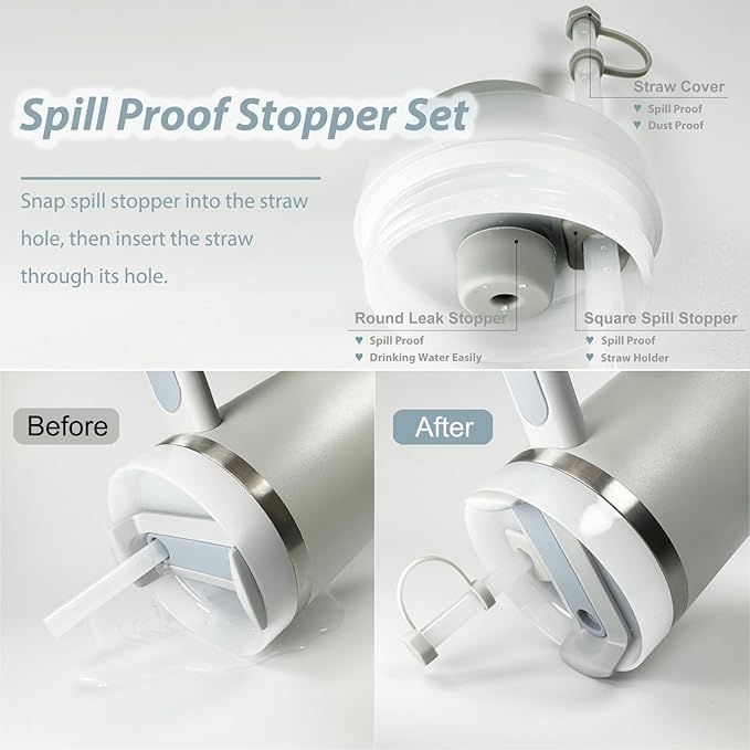 Stanley Cup Accessories Set - 6 Pcs Silicone Spill Proof Stopper, 2 Straw Cover Caps, 1 Silicone Boot for 40/30oz Tumbler (Fog)