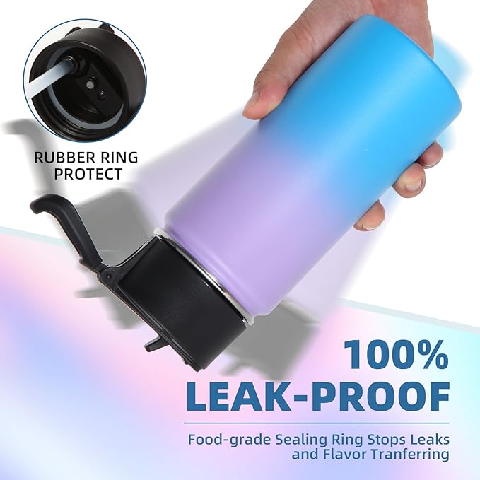 Volhoply 16 OZ Kids Water Bottle Bulk 4 Pack,Insulated Sports Bottles with Straw Lid,Stainless Steel Bottle with Handle Keep Cold,Double Wall Vacuum Tumbler Cups for School,Girl(Lavender Blue, 4