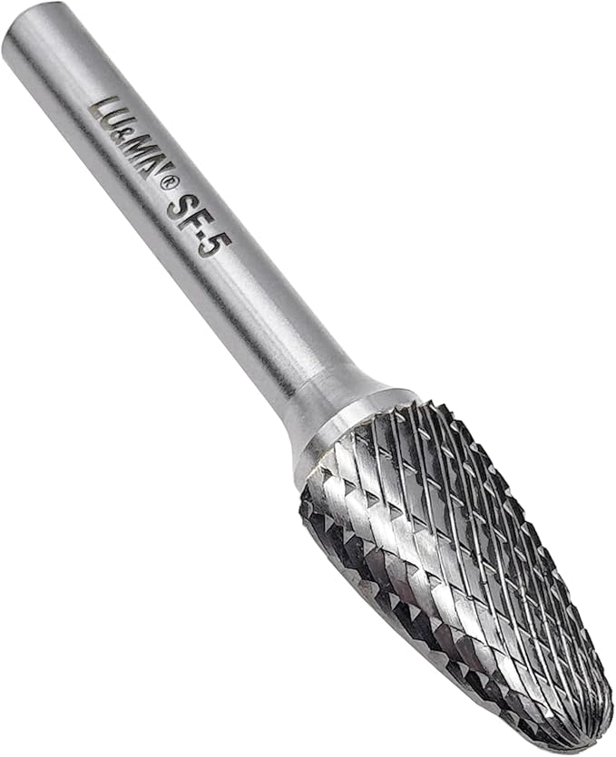 SF-5 Tungsten Carbide Burr Tree Shape Radius End Double Cut Rotary Burr File (1/2” Cutter Dia X 1”Cutter Length) with 1/4'' Shank, by LU&MN