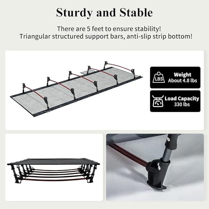 TOMOUNT Camping Cot Ultralight Folding Width 2.3ft Camping Cot for Adults Backpacking Cot for Camping Hiking Camping cots(Black Camouflage)