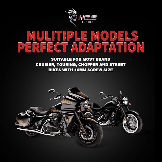 MZS Chrome Motorcycle Mirrors 10mm, Universal Motorbike Rear View Side Mirror Aluminium Compatible with Touring Cruiser Chopper Street Naked Bike Shadow Fury Vulcan Boulevard Road Royal Star VStar