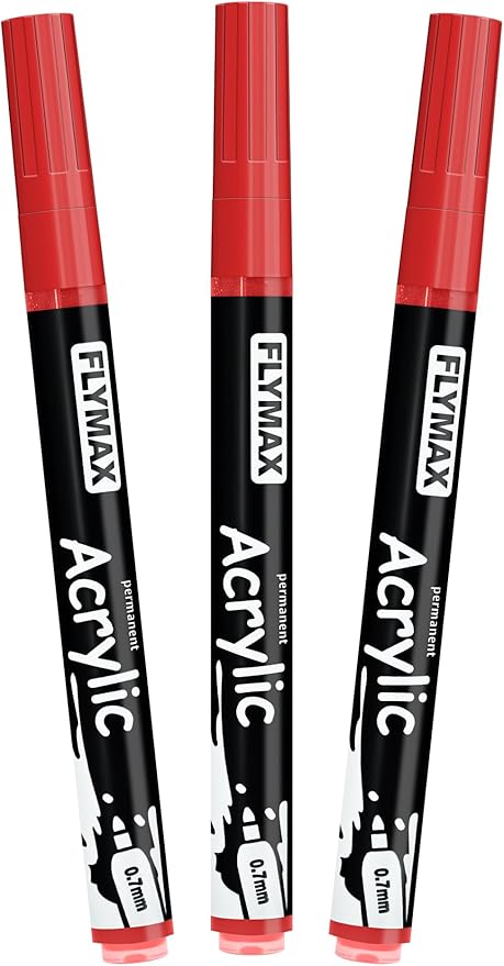 Red Marker Paint Pens - Permanent Marker Pens Red Acrylic Paint Water-Based 0.7mm Fine Tip Waterproof Quick-Drying (3 in 1Pack)