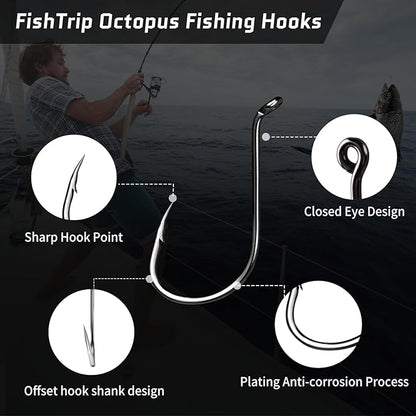 Octopus Hooks Fishing Saltwater - 100pcs/50pcs Offset Beak Fish Hooks/Closed Eye/Barded/Black for Fishing Rigs Bass Catfish