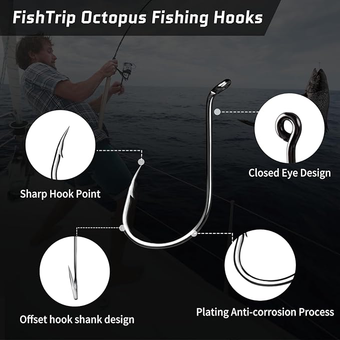 Octopus Hooks Fishing Saltwater - 100pcs/50pcs Offset Beak Fish Hooks/Closed Eye/Barded/Black for Fishing Rigs Bass Catfish