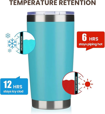 MEWAY 20oz Tumbler 4 Pack Double Wall Vacuum Insulated Travel Mug Bulk, Stainless Steel Tumblers with Lid and Straw, Durable Powder Coated Coffee Cups for Cold & Hot Drinks (Light Blue, 4)