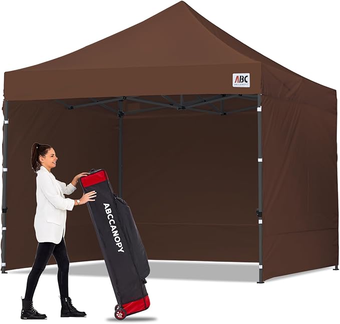 ABCCANOPY Heavy Duty Easy Pop up Canopy Tent with Sidewalls 10x10, Brown