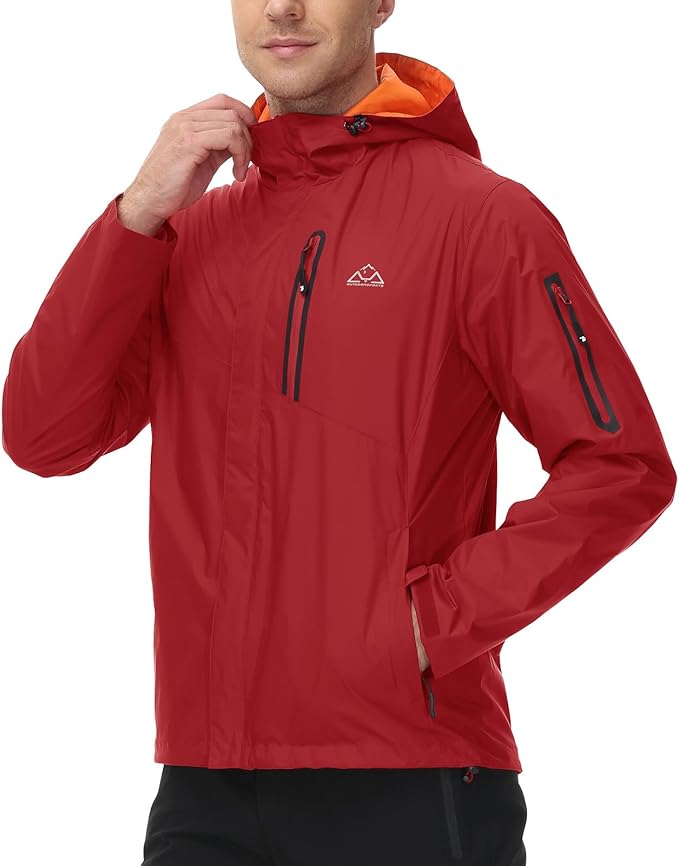 TBMPOY Men's Lightweight Rain Jackets Waterproof Raincoat with Hood Running Cycling Hiking Outdoor Windbreaker