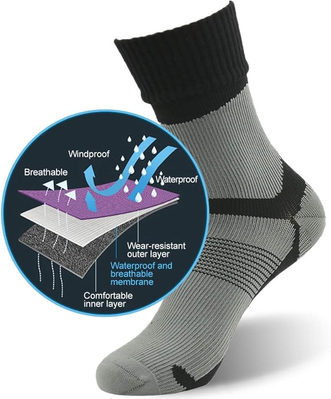 RANDY SUN Waterproof Socks, Unisex Hiking Wading Trail Running Kayaking Crew Socks