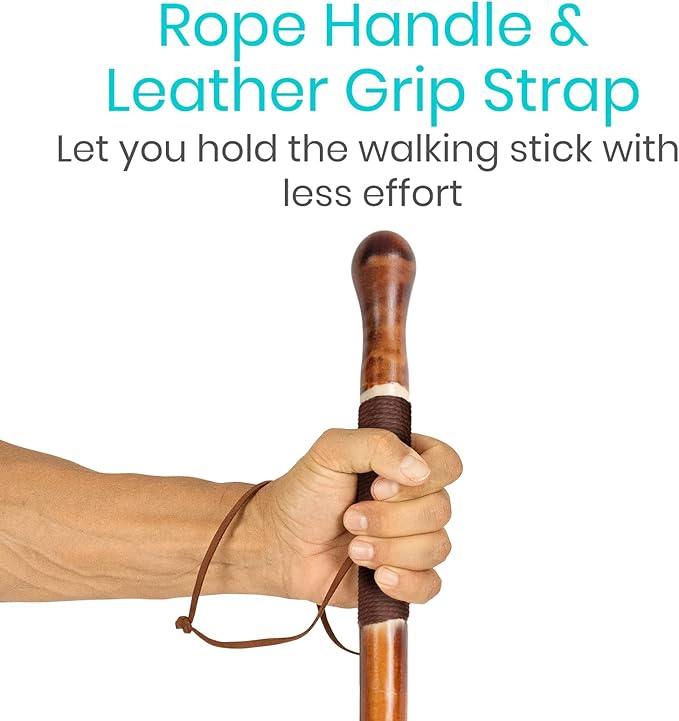 Vive Wooden Walking Stick - Willow Cane for Seniors Hiking & Balance - Heavy Duty Carved Twisted Wood Sticks for Men & Women - Stylish Support Pole for Outdoor Trekking & Weight Bearing