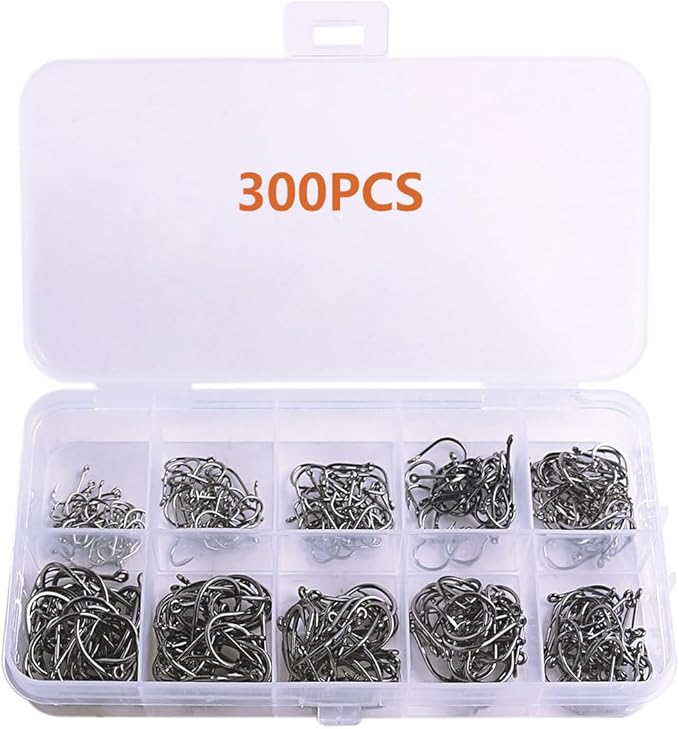 AMHDV 300Pcs/ 500Pcs/ 1000Pcs Small Fishing Hooks, 10 Different Sizes Tiny Fish Hook Set for Freshwater