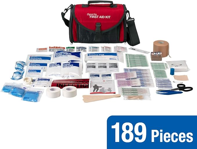 24/7 First Aid Coaches' First Aid Kit, Sports First Aid Kit Duffel Bag for Basketball, Baseball, Football, Volleyball, and Soccer Coaches, 189 Pieces