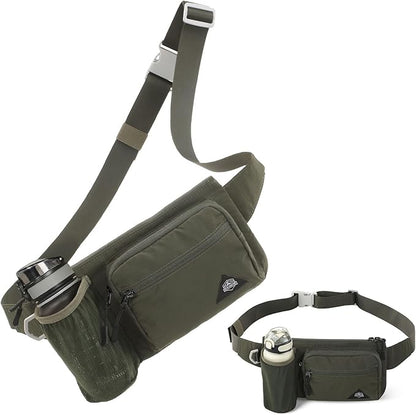 Waist Pack with Water Bottle Holder for Men Women Waist Bag Running Waist Pack Waterproof for Outdoor Travel Cycling Climbing Walking Fit All Phones (Bottle Not Included) (Green)