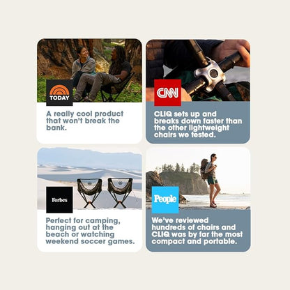 CLIQ Portable Chair Version 1.0 - Collapses to Size of Water Bottle - Lightweight Folding Chair for Camping - Outdoor Chair Supports 300 Lbs - Camp Chair Outdoor Adventures - Black