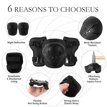 Gradient Color Knee Pads for 2-14+ Ages Kids Knee Elbow Pads Wrist Guards with Drawstring Bag Adjustable Protective Gear Set for Girls Boys Roller Skating Bike Cycling Skateboard Scooter