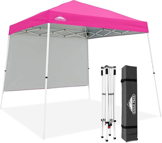 EAGLE PEAK 10x10 Pop Up Canopy Tent with Sidewall, Compact, Portable Slant Leg Instant Sun Shelter for Beach, Sports, & Camping, 10x10 Base 8x8 Top, Pink