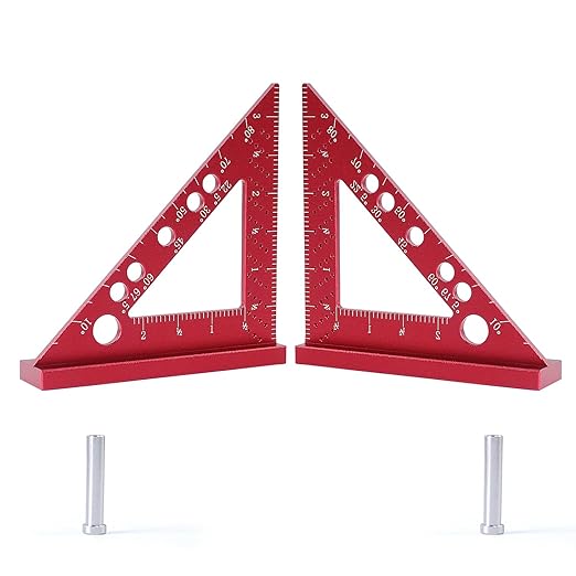 Carpenter Square, Small Triangle Square, 90 Degree Small Square Ruler, Woodworking Measuring Tool with Fixed Miter Angle Pin (Red)