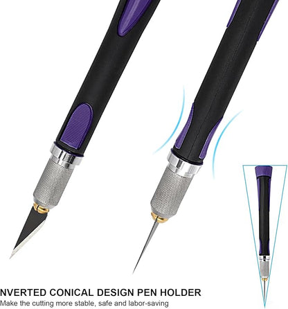 EHDIS Precision Hobby Knife Set Utility Craft Knife Kit with 10PCS Blades for Art, Working-Stencil, Scoring, Scrapbooking, Architecture Modeling, Crafting, Precision Knife (Purple)