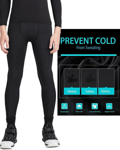 HOPLYNN 4 Pack Youth Boy’s Compression Pants Leggings Tights Athletic Base Layer Under Pants Gear for Football Sports