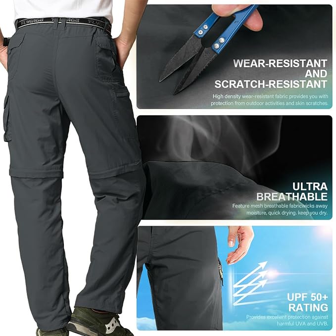 Mens Hiking Pants Convertible Quick Dry Zip Off Fishing Travel Safari Pants