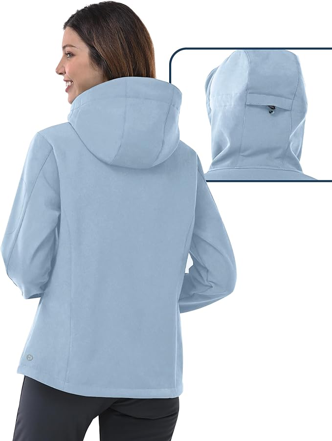 Outdoor Ventures Women's Softshell Jacket with Hood Fleece Lined Warm Lightweight Waterproof Insulated Windbreaker