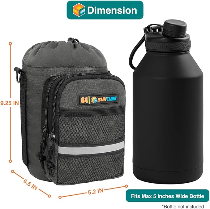 SUN CUBE Water Bottle Carrier with Strap, Insulated Water Bottle Carrier Bag with Phone Pocket Pouch, Sleeve Sling Purse Crossbody Bottle Holder for Walking, Sports, Hiking Accessories 40/64 oz