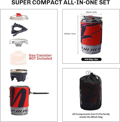 Fire Maple Polaris Cooking System | Portable Camping Backpacking Stove with Micro Regulated Valve | Electric Jet Burner Pot Set | Ideal Camp Water Boiler for Hiking Fishing Trekking Hunting (Black)