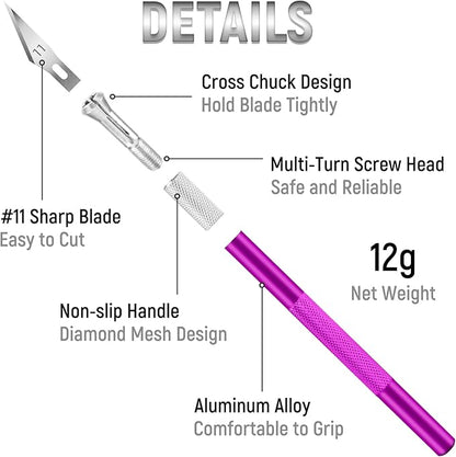 10 Pack Exacto Knife Set – Precision Craft Knife, Hobby Knife, Art Knife with Sharp Blades for Paper Cutting, Carving, Scrapbooking, and DIY (Purple)