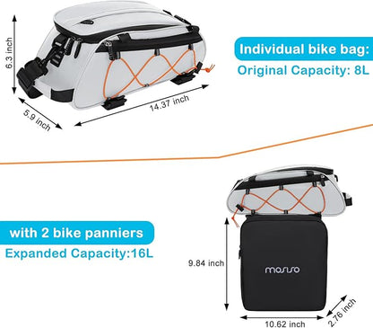 MOSISO Bike Rack Bag with 2 Removable Panniers, Waterproof Bike Trunk Cooler Storage Handbag Insulated Bicycle Rear Seat Pouch, Bicycle Storage Saddle Shoulder Bag Cycling Luggage Pouch, Silver