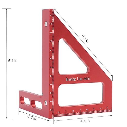 6" Imperial 3D Multi-Angle Measuring Ruler,45/90 Degree Aluminum Alloy Woodworking Square Protractor,Drawing Line,Miter Triangle Ruler High Precision Layout Measuring Tool for Woodworking