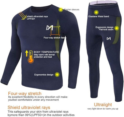 Thermal Underwear for Men, Winter Gear Long Johns Base Layer Top and Bottom Set for Skiing Running