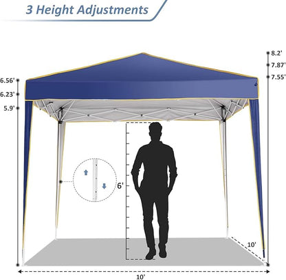 COBIZI 10x10 Pop Up Canopy with 4 Sidewalls, Easy up Canopy for Events, Sports, Beach, Party, Outdoor Party Canopies with 4 Weight Bags, Stakes x4, Ropes x4, Dark Blue