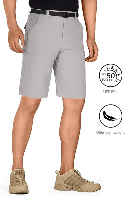 FREE SOLDIER Men's Outdoor Convertible Hiking Pants with Belt Lightweight Quick Dry Tactical Cargo Pants Nylon Spandex