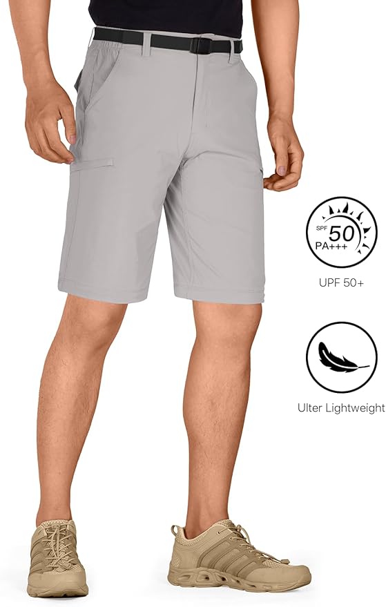 FREE SOLDIER Men's Outdoor Convertible Hiking Pants with Belt Lightweight Quick Dry Tactical Cargo Pants Nylon Spandex