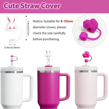 Stanley Cup Accessories Set Including 6 Pcs Silicone Spill Proof Stopper, 2 Pcs Straw Cover Cap for 9-10 mm Straws, 1 Pcs Silicone Boot for Stanley Cup 40oz & 30oz Tumbler (Fuchsia)