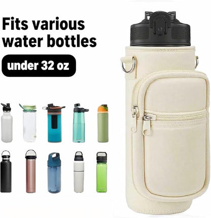 Insulated Water Bottle Holder Sling Bag with Phone Pocket, Adjustable Crossbody Strap for Walking, Hiking, Camping, Fishing