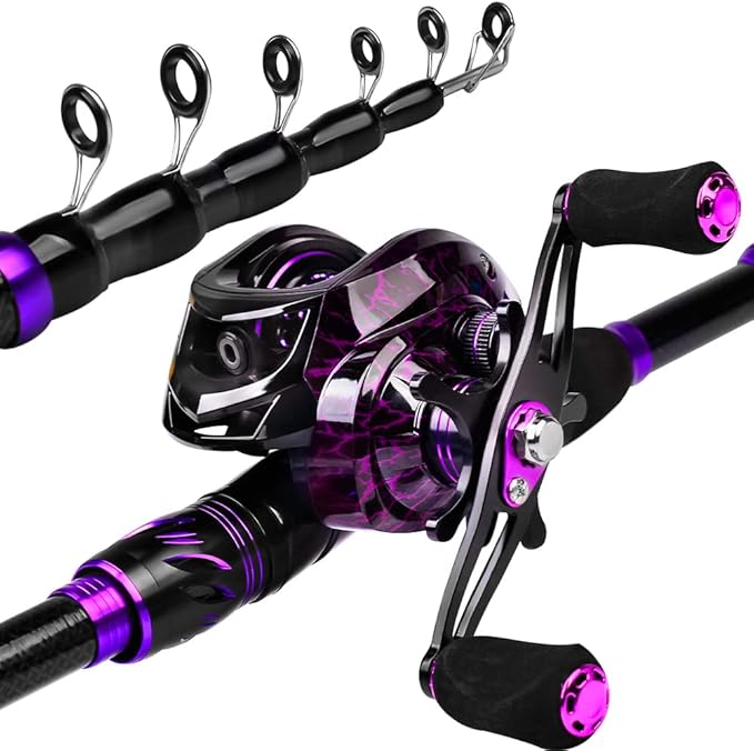 Fishing Rod and Reel Combo - 6.9ft Telescopic Spincast Rod with Left Handed Baitcasting Reel Combos - Sea Saltwater Freshwater Ice Bass Fishing Tackle Set - Fishing Rods Kit