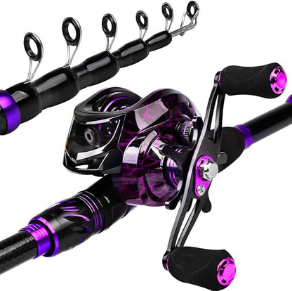 Fishing Rod and Reel Combo - 6.9ft Telescopic Spincast Rod with Left Handed Baitcasting Reel Combos - Sea Saltwater Freshwater Ice Bass Fishing Tackle Set - Fishing Rods Kit