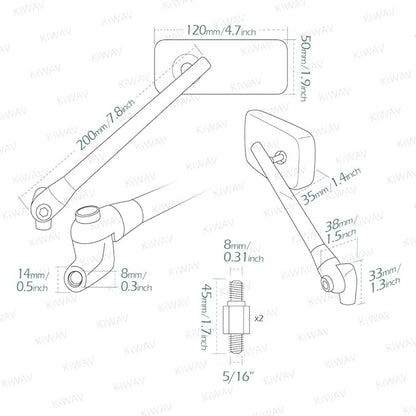 KiWAV Motorcycle Mirrors Rear View Side Rectangular ClassicPlus Chrome Convex Aspherical Anti-Glare Blue Tinted Glass Longer Stem Compatible for Custom Harley Street 500 750 Pack of Pair