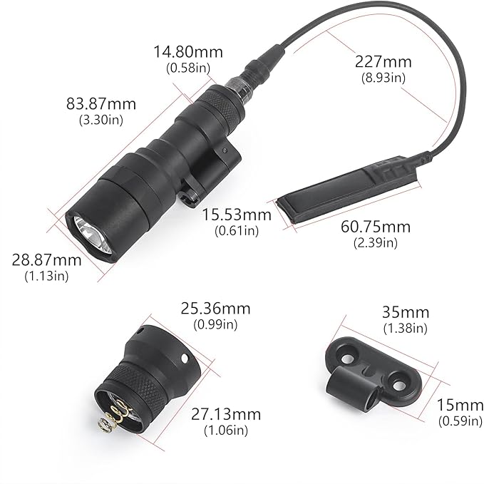 NOBUHIRO M300C 300 Lumens Tactical Flashlight, NO Logo Version with Replaceable Mounting Rotating Base for 20mm Picatinny & Mlok/Keymod Rail, with Remote Pressure & Push Button Switch