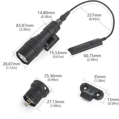 NOBUHIRO M300C 300 Lumens Tactical Flashlight, NO Logo Version with Replaceable Mounting Rotating Base for 20mm Picatinny & Mlok/Keymod Rail, with Remote Pressure & Push Button Switch