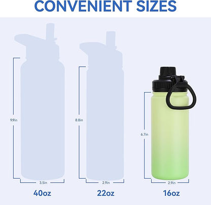 DOMICARE 16 oz Water Bottle Stainless Steel Double Wall Vacuum Insulated Water Bottle with Straw lids & Spout Lid, Leakproof