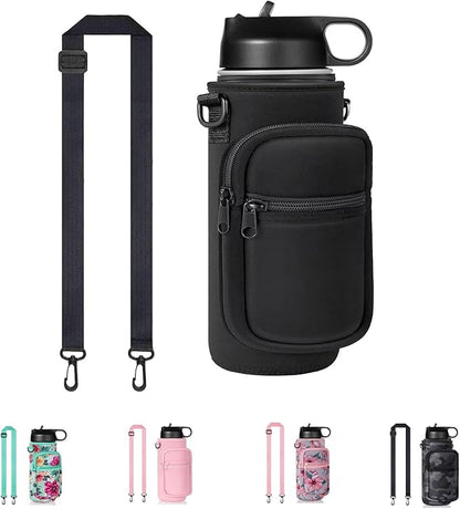 Insulated Water Bottle Holder Sling Bag with Phone Pocket, Adjustable Crossbody Strap for Walking, Hiking, Camping, Fishing