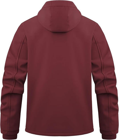 WULFUL Men's Lightweight Softshell Jacket Warm Fleece Lined Windbreaker Waterproof Soft Shell for Outdoor Hiking