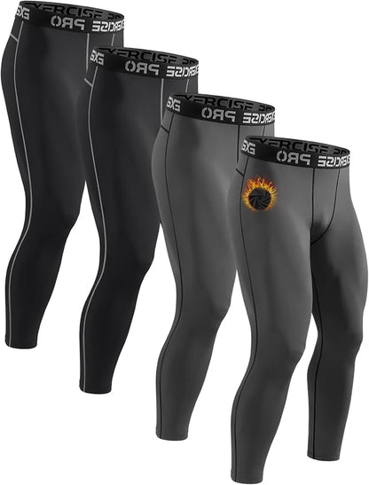4 Pack Thermal Underwear Long Johns Fleece Base Layer Bottoms Thermal Leggings for Men Compression Pants