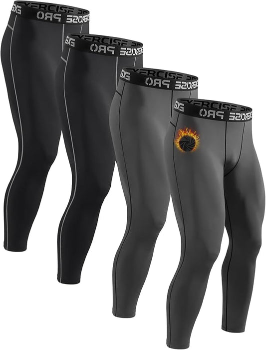 4 Pack Thermal Underwear Long Johns Fleece Base Layer Bottoms Thermal Leggings for Men Compression Pants